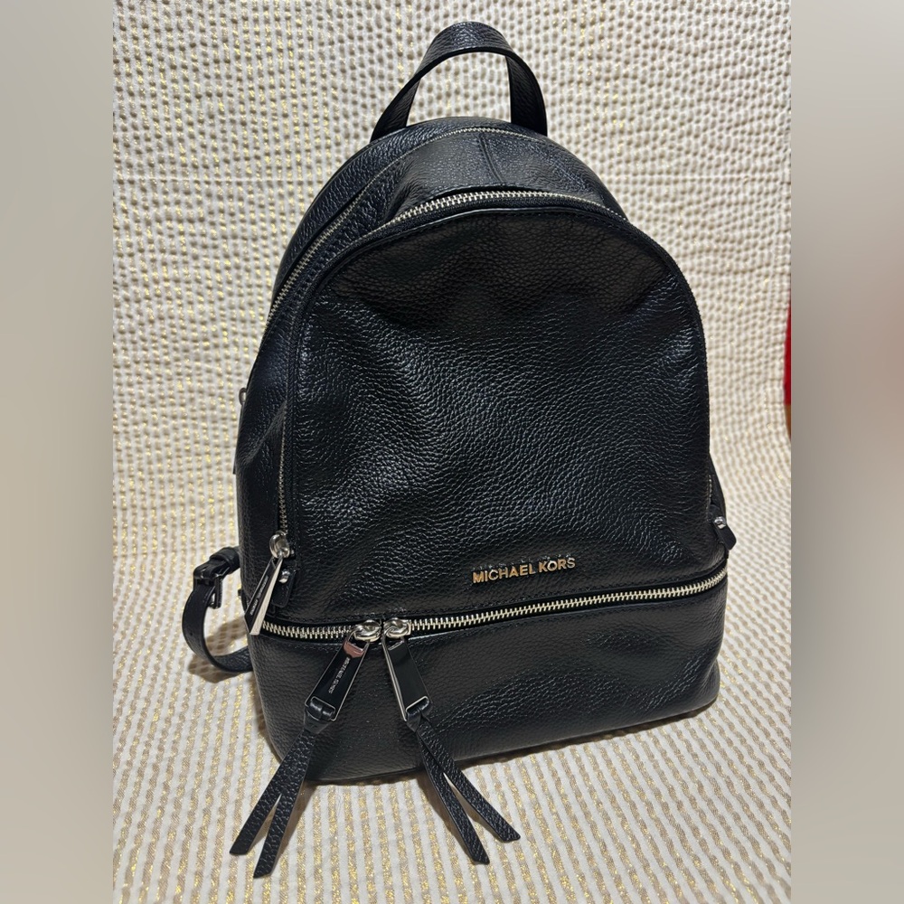 Michael Kors Black Leather Purse Backpack with Silver Hardware